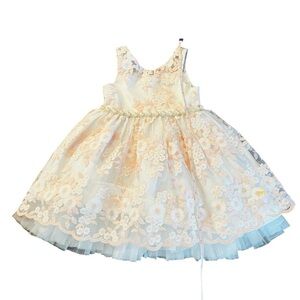 American Princess Floral Dress Size 2T White and Pastel Pink Floral Overlay